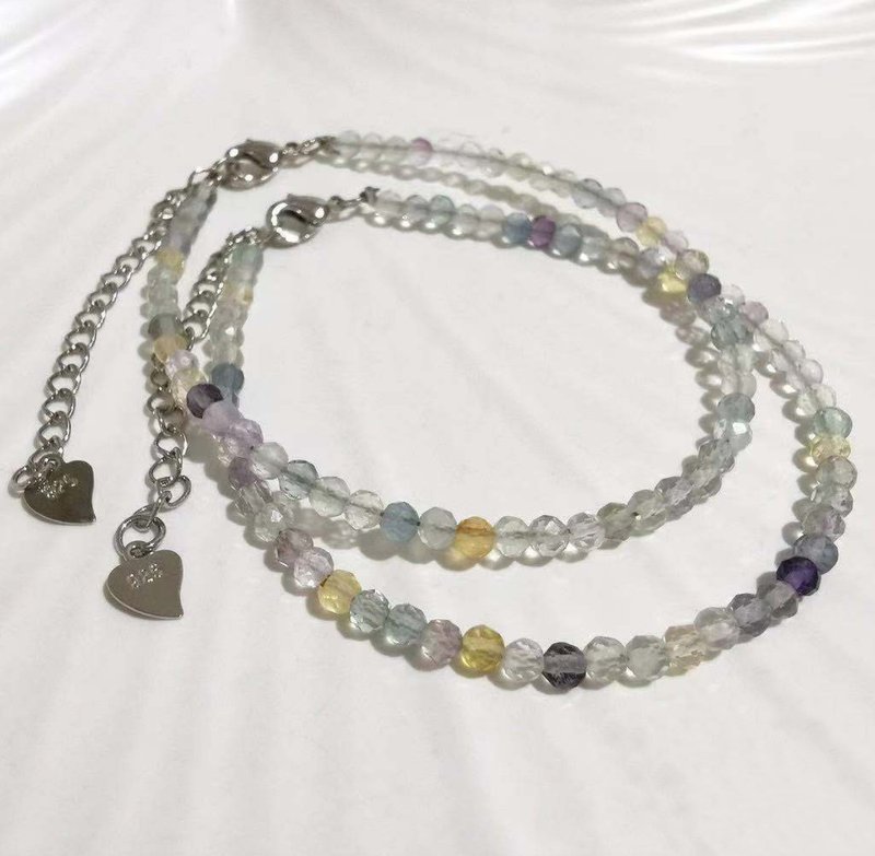 天然彩莹石|925银 极细手链 手作 定制化 幸运手链 - 手链/手环 - 水晶 多色