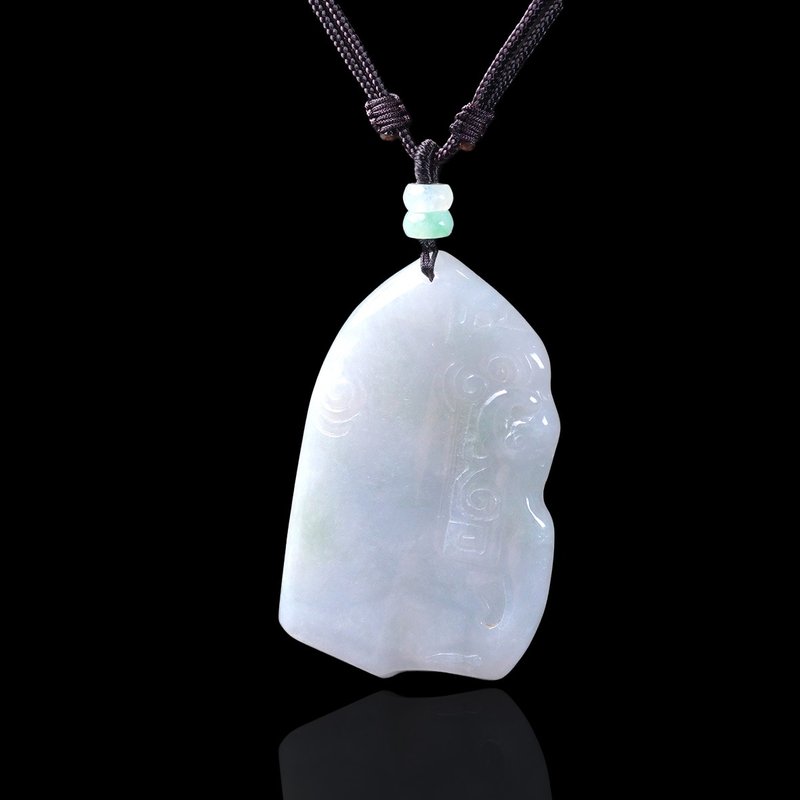 冰种翡翠巧雕雕花怀古牌项链 | 天然缅甸玉翡翠A货 | 送礼 - 项链 - 玉石 白色