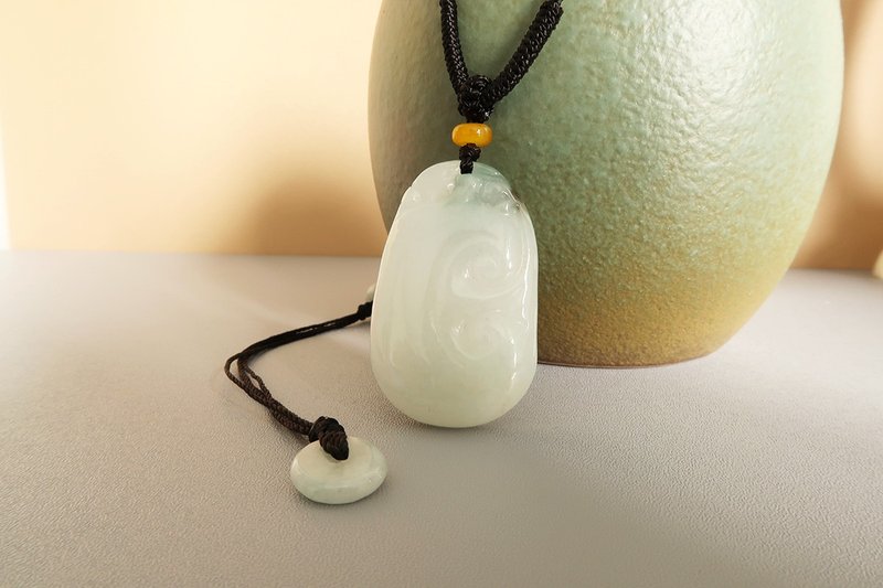 天然A货翡翠如意吊坠 手工编织挂绳可调节 国风百搭 带证书 - 项链 - 玉石 