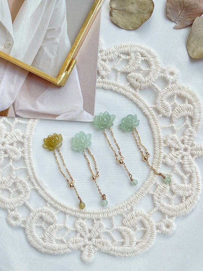 缅甸玉A货翡翠-高冰莲花翡翠14k包金链戒 戒指 天然石 饰品 送礼 - 戒指 - 玉石 金色