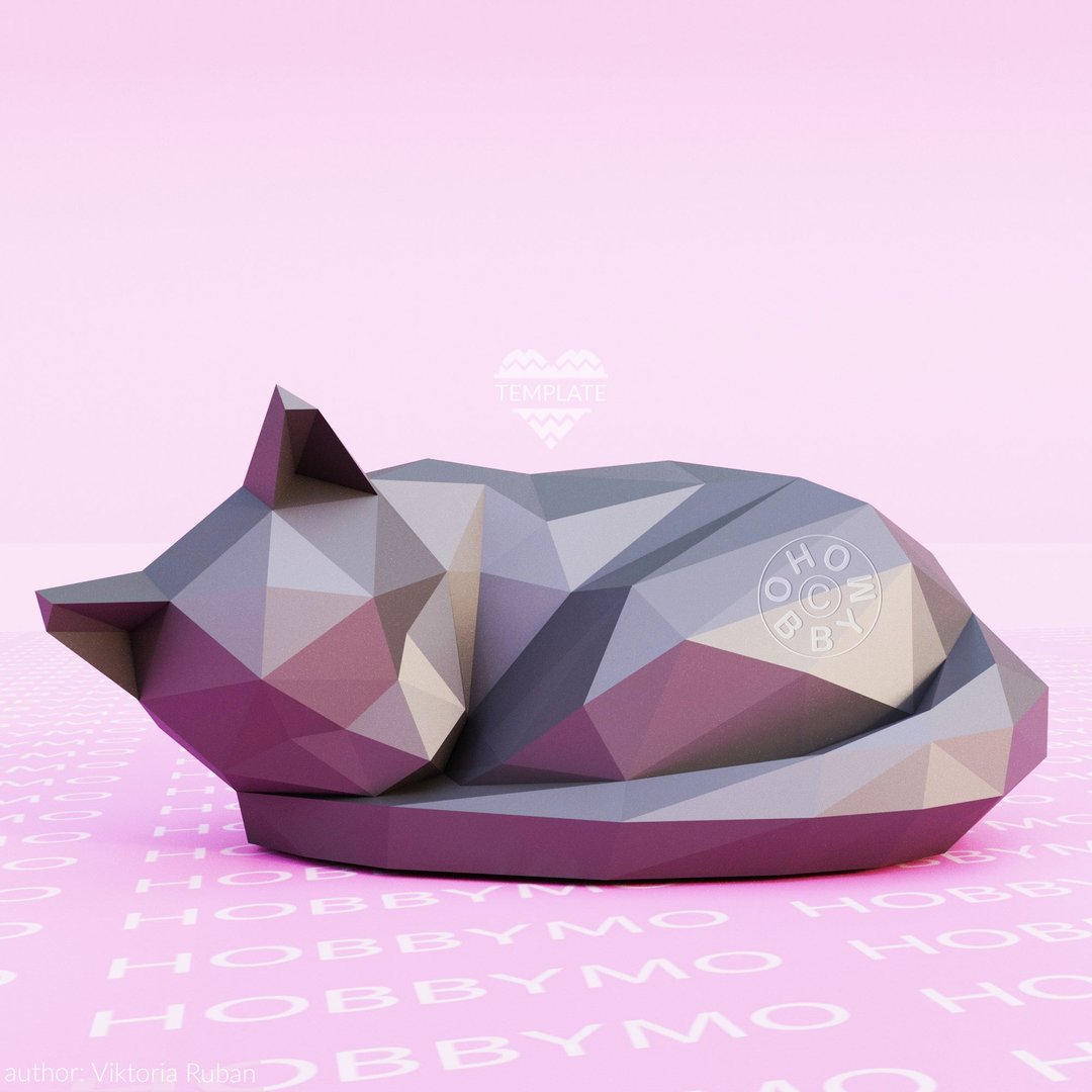 DIY 纸睡猫 3D 纸艺术 可打印 PDF - 手工艺教程/工具书 - 其他材质 