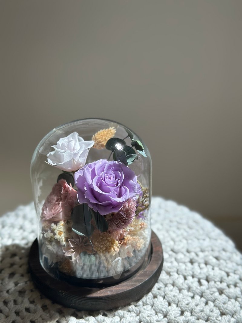 浪漫粉永生玫瑰花花玻璃罩 礼物 情人节礼物 花礼 - 干燥花/捧花 - 植物．花 