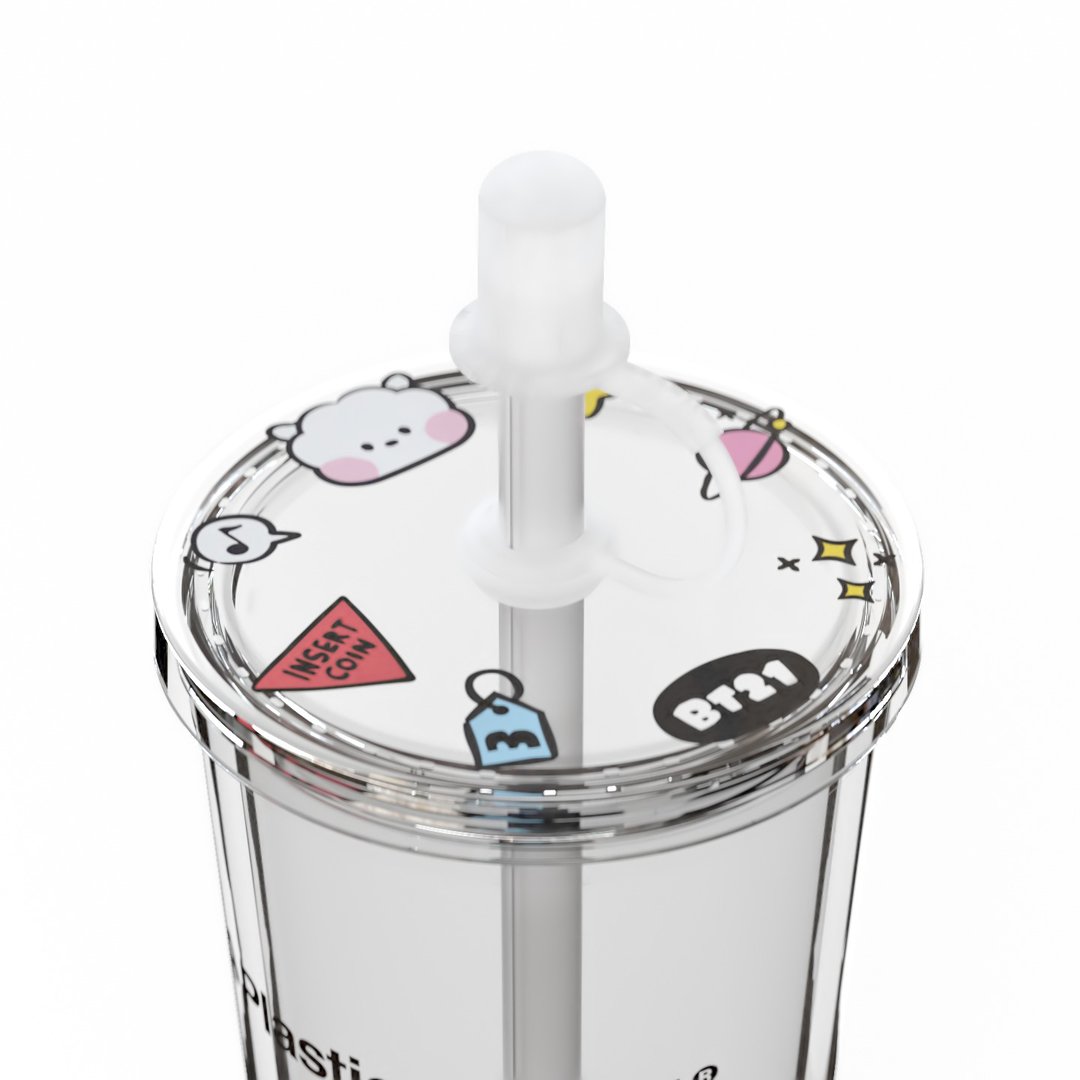 BT21 minini RJ 透明吸吸杯 - 其他杯子 - 塑料 白色