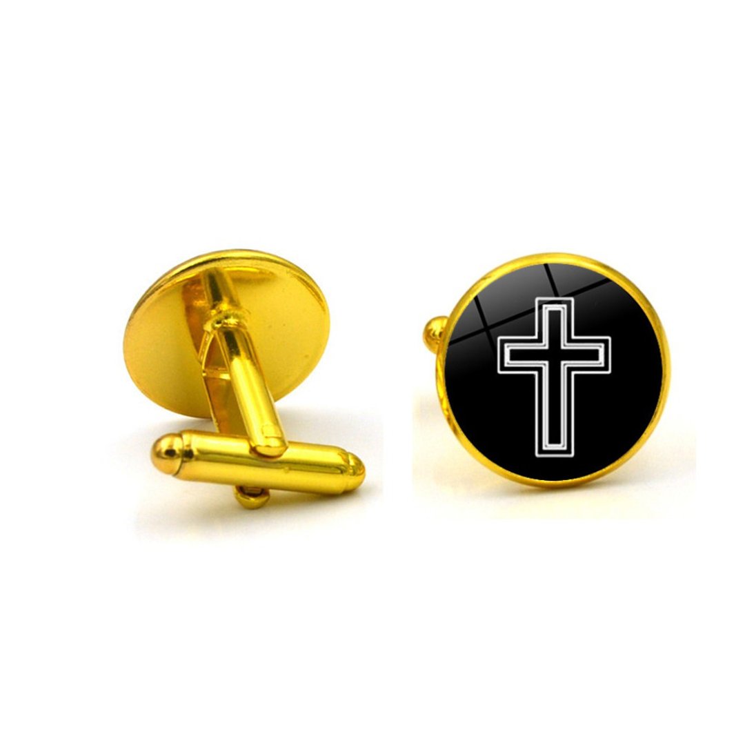 十字架金边袖扣 Gold Cross Cufflinks KC10162 ** 附送赠品 ** - 袖扣 - 其他金属 金色