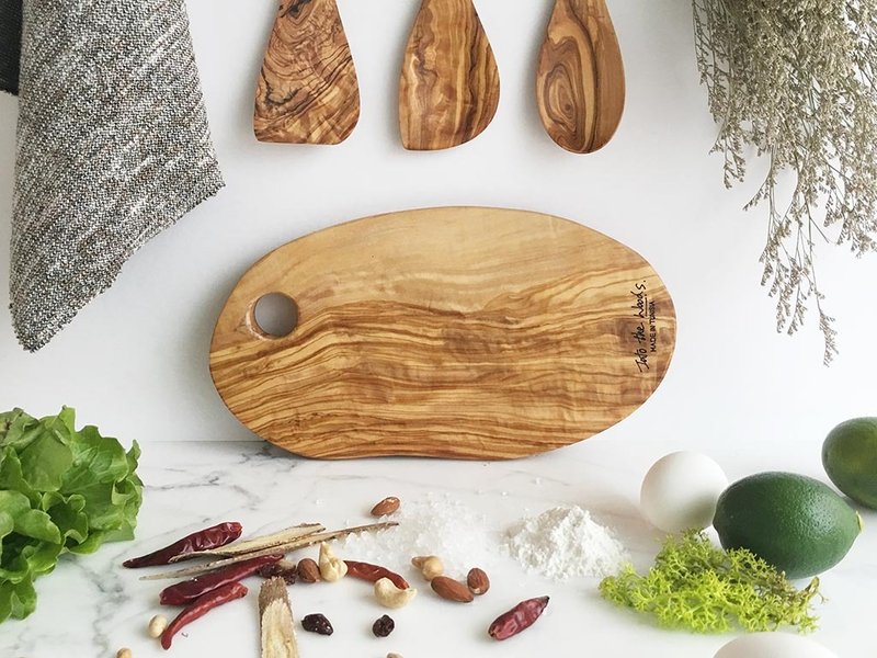 带木皮(中) 橄榄木砧板 料理 起司 早餐托盘 - 浅碟/小碟子 - 木头 咖啡色