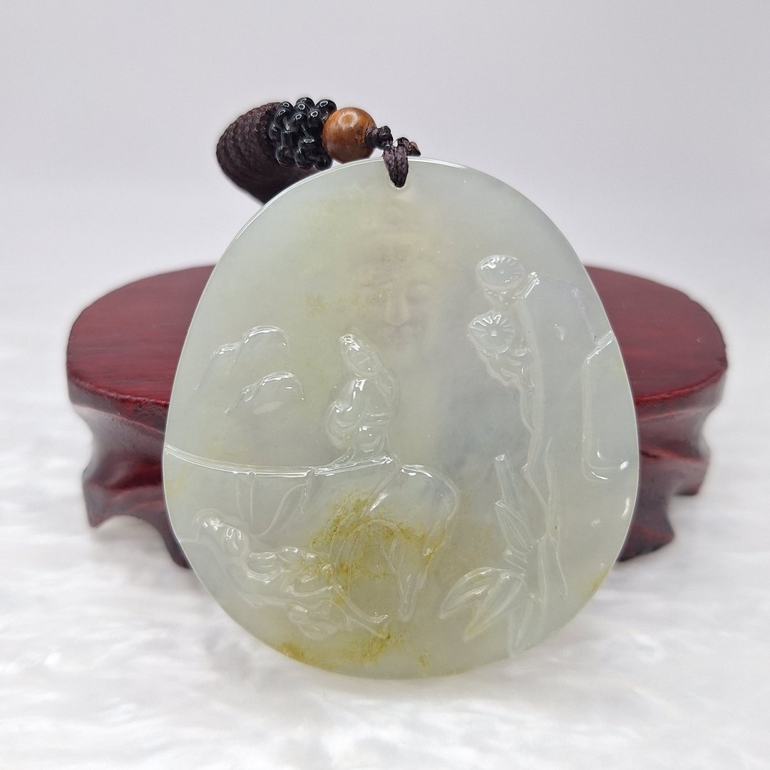 老种冰料手工雕刻悟道佛一念之间吊坠 |天然缅甸玉A货翡翠 - 项链 - 玉石 