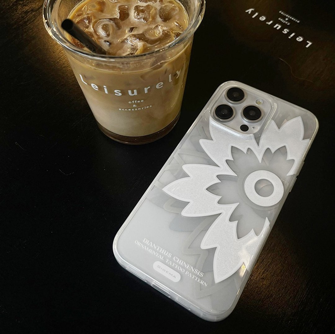 【白雪亮粉】石竹花防刮痕鏡面iPhone 15 Pro/15 ProMax手機殼 - 手机壳/手机套 - 塑料 白色