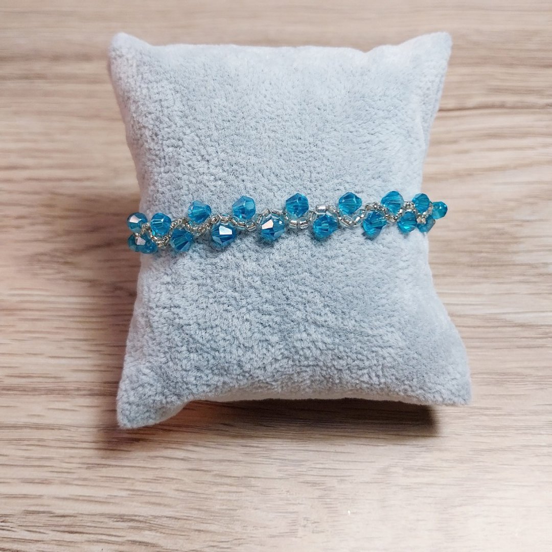 ฺBlue Handmade Casual Style Beaded Bracelet Fashion Cute Beautiful Gift - 手链/手环 - 塑料 蓝色