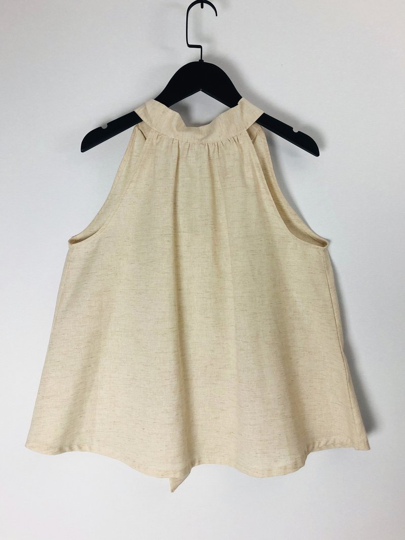 YIBO/亚麻后绑带削肩背心 - 女装背心 - 棉．麻 卡其色