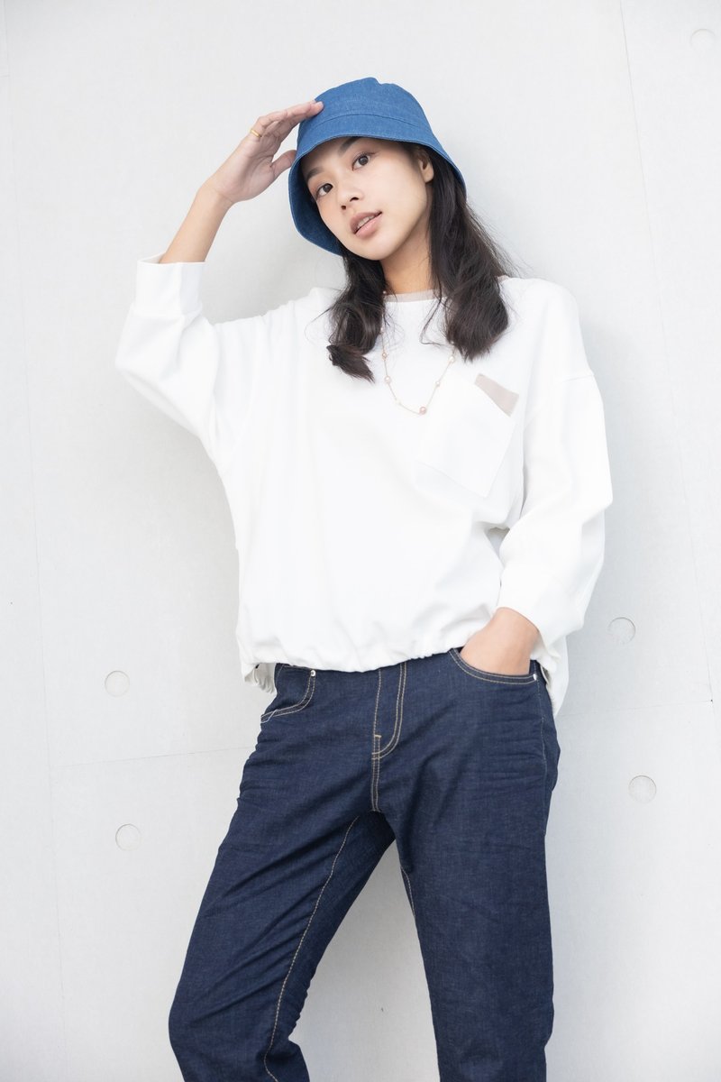 落肩一大一小口袋上衣 白色 - 女装上衣 - 其他材质 白色