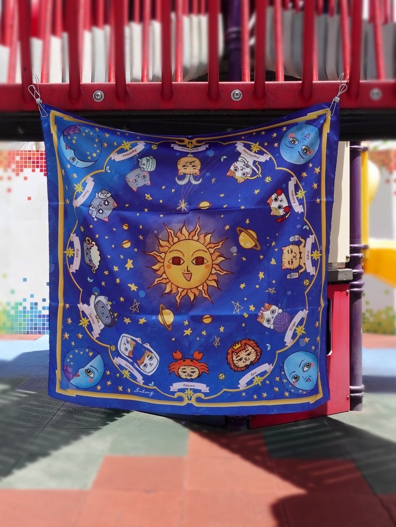 小彤画集 - 猫咪12星座 星盘 - 90cm 大方巾 丝巾 - 丝巾 - 丝．绢 蓝色