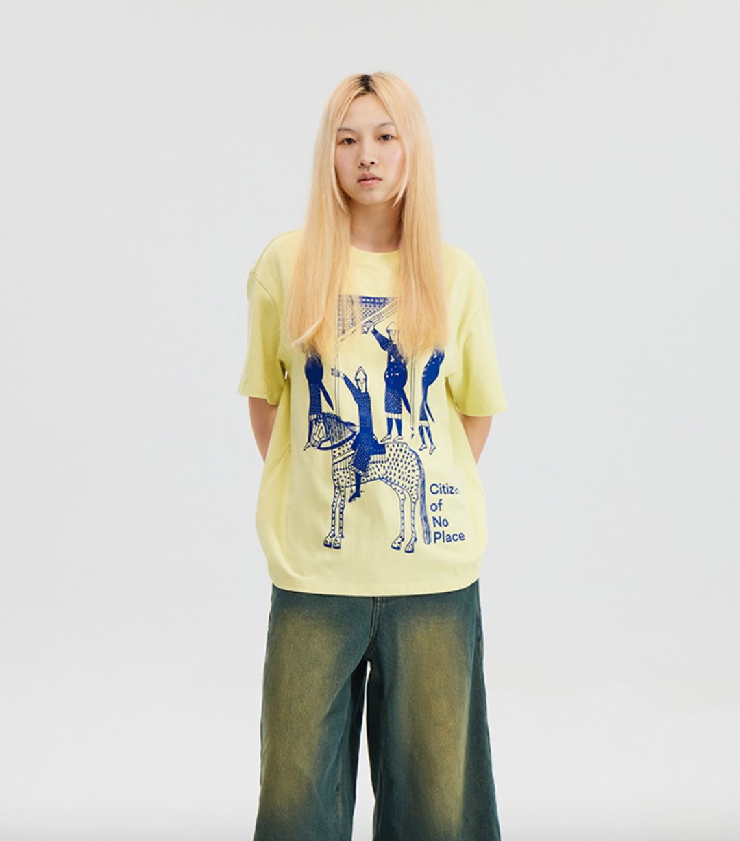 Soldier T-Shirt 小兵撞色T恤 复古美式高街短袖 無性別穿搭 - 中性连帽卫衣/T 恤 - 棉 黄色