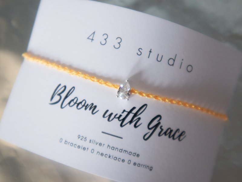 姊妹礼物 生日礼物 925纯银简约 梨形闪石 手工编织- 幸运手环 - 手链/手环 - 纯银 橘色