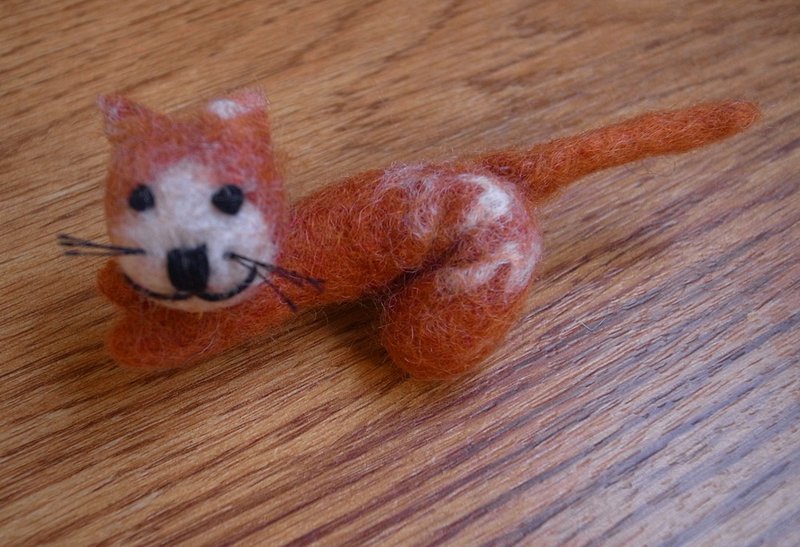 羊毛毡 手工制作 别针 胸针 动物 猫 - 胸针 - 羊毛 咖啡色