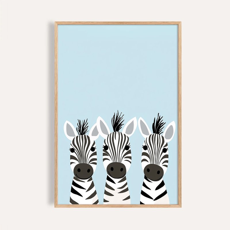 三只斑马的蓝天合唱团 Zebra Chorus in Blue / 童话系列动物插画 - 海报/装饰画/版画 - 纸 