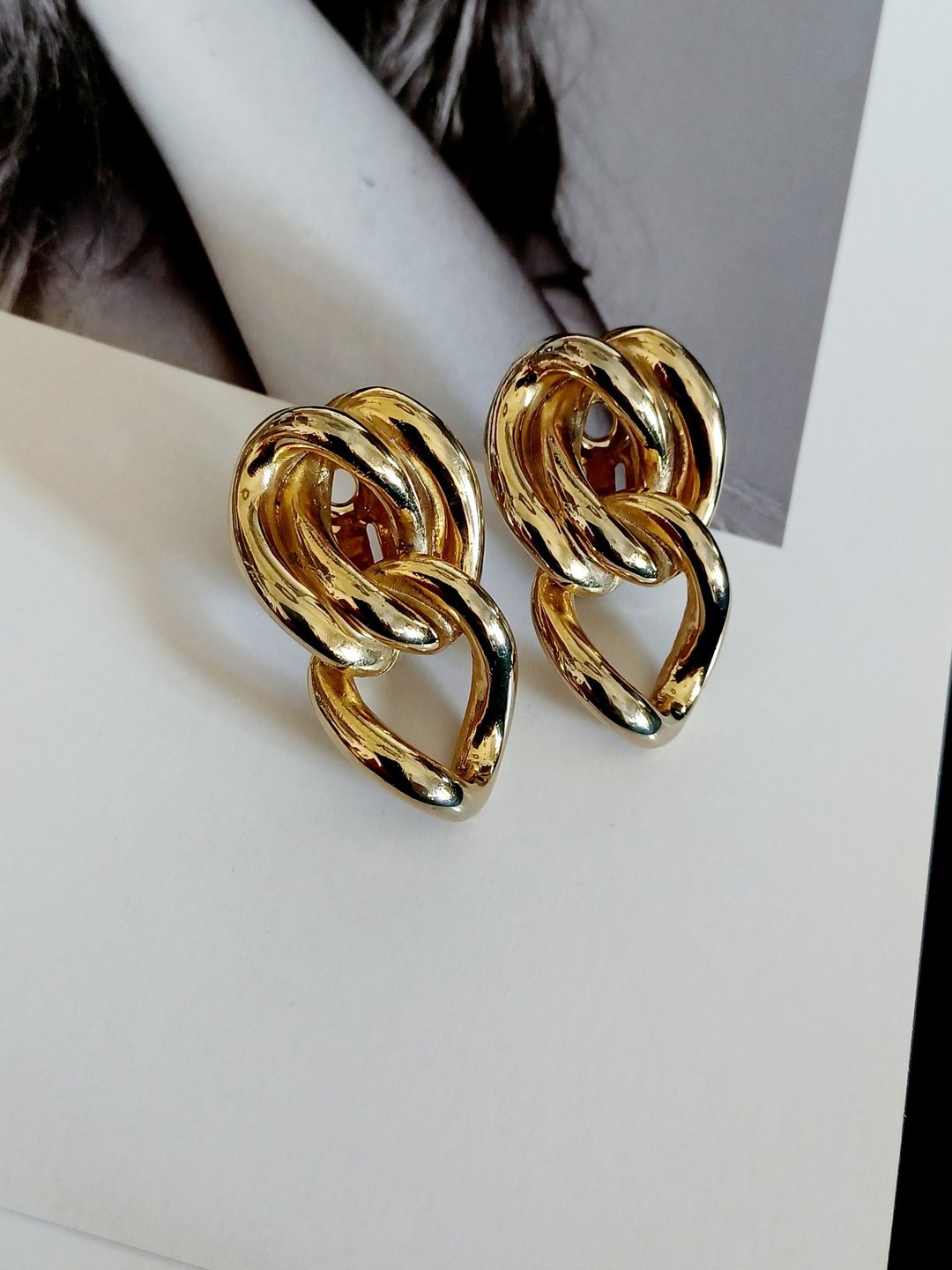 vintage jewelry  古董华丽金色双环夹式耳环 - 耳环/耳夹 - 其他金属 