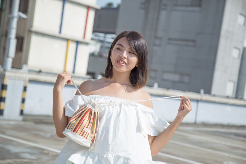 柳橙条 / 黄 橘 / 多用途 水桶包 束口包 收纳包 - 侧背包/斜挎包 - 棉 