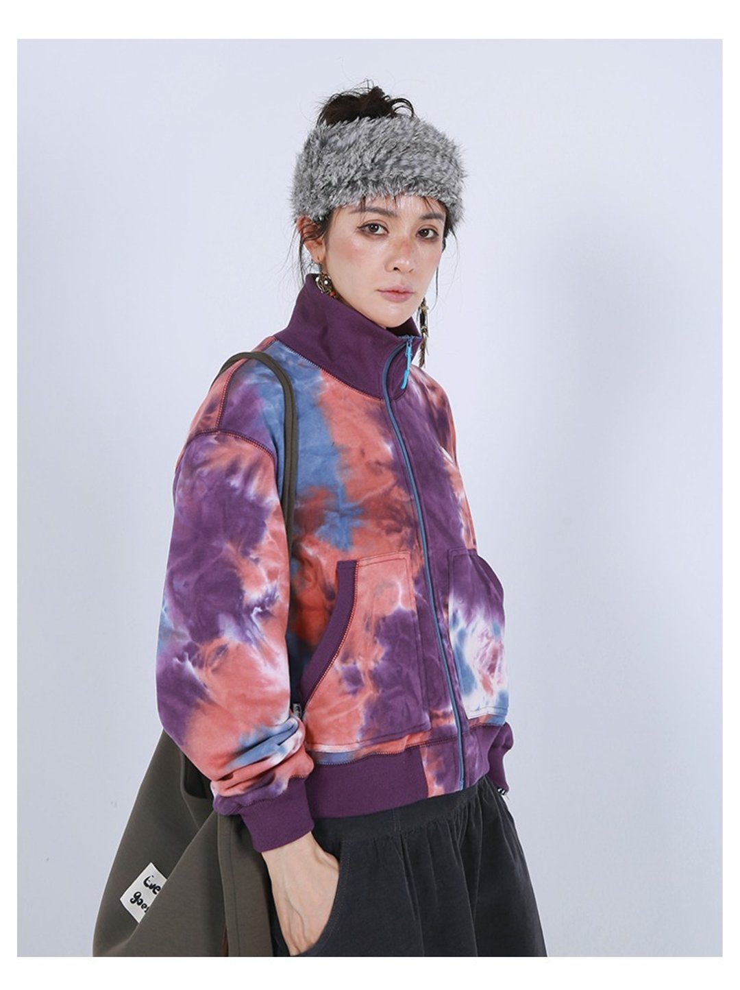 小高领扎染开衫卫衣女休闲显瘦纯棉棒球服外套 - 女装休闲/机能外套 - 棉 