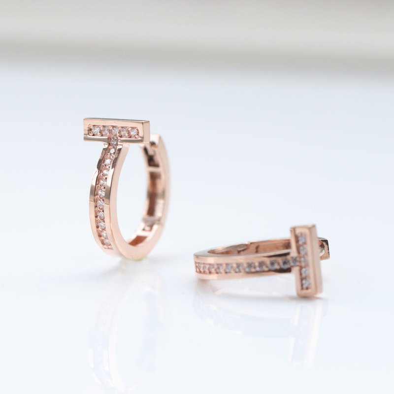 纯14K金 T型钻造型耳扣耳环 (内径 11 mm)流汗碰水不褪色 - 耳环/耳夹 - 贵金属 金色