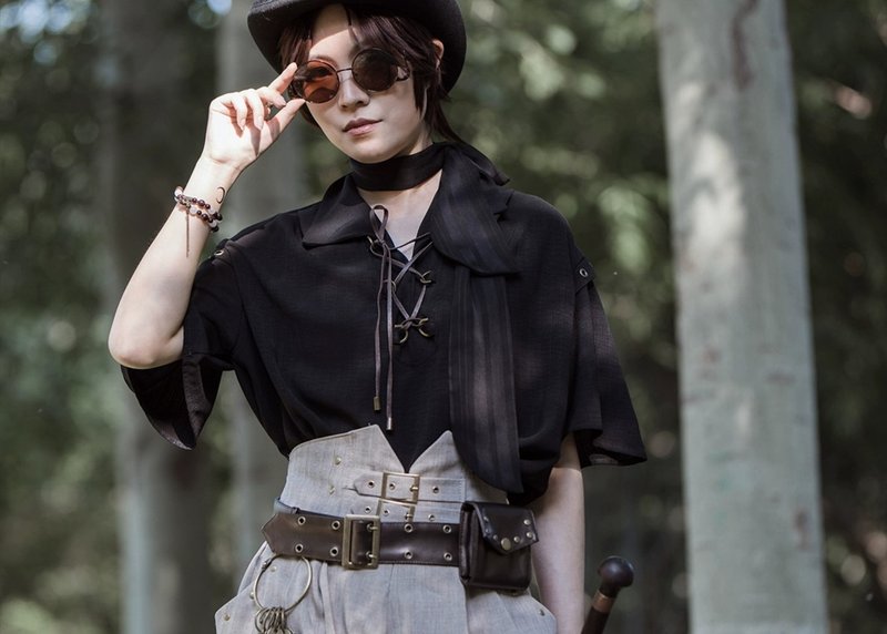 蒸汽朋克復古 皮革针扣可调节肩带宽腰带腰包 - 皮带/腰带 - 其他材质 咖啡色