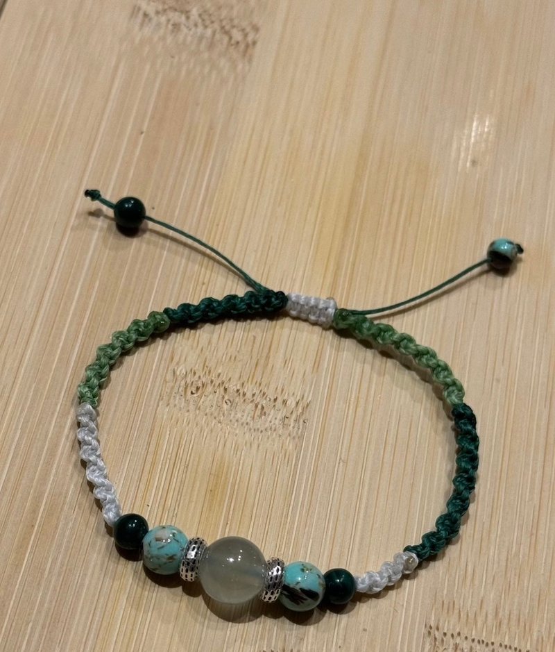 手作水晶+蜡线编织 - 手链/手环 - 纯银 