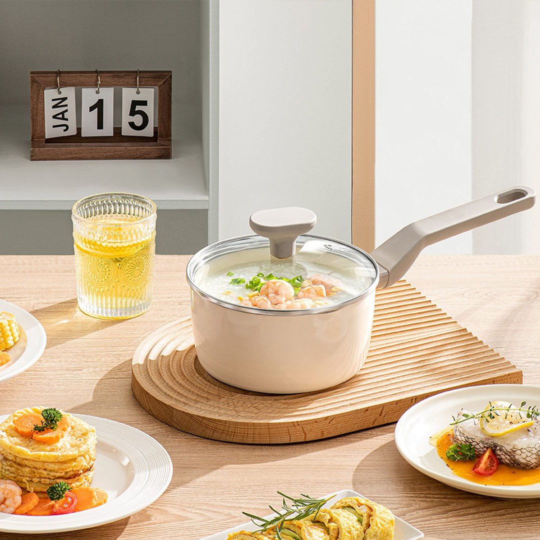 【Taste Plus】悦味元素 瑞士陶瓷釉 奈米银抗菌 不沾锅 16cm奶锅 - 锅具/烤盘 - 铝合金 白色