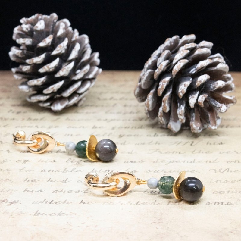 【顽石/Playful Stone】舒缓焦虑情绪水晶耳环 | 银曜石 地图石 - 耳环/耳夹 - 水晶 