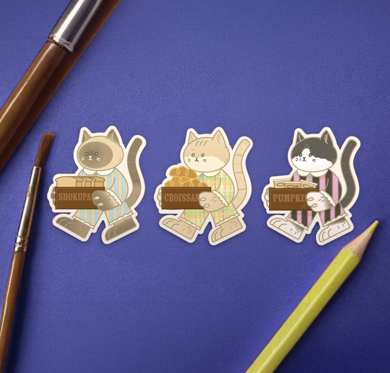 猫咪面包日常贴纸 3 入 - 贴纸 - 纸 卡其色