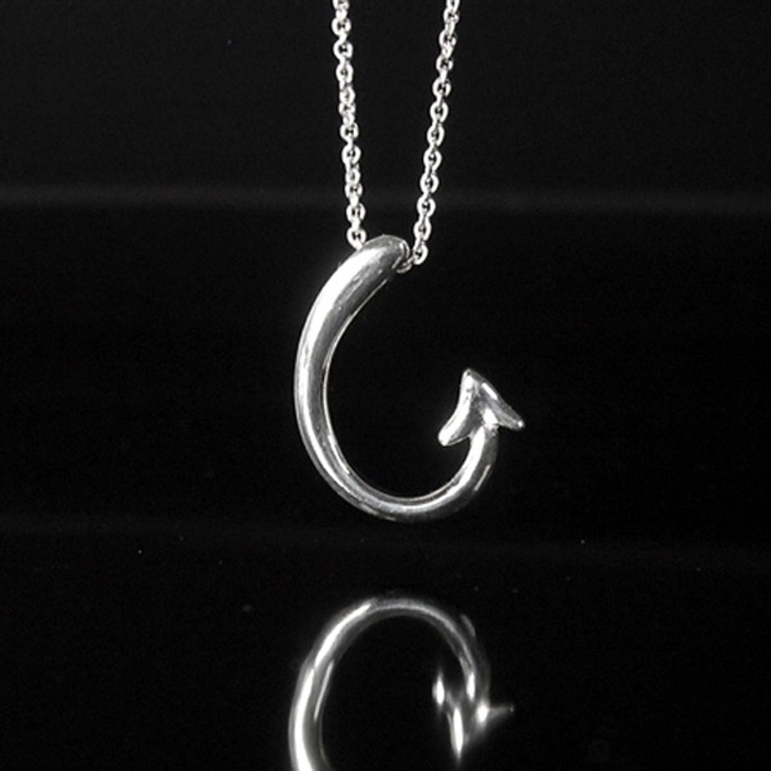Love Hook for W | 爱心恶魔尾巴情侣纯银手工对坠项链/坠链.女款 - 项链 - 纯银 银色