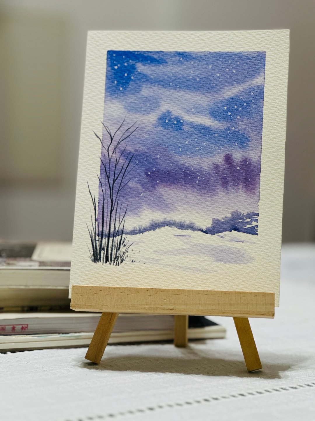 【蓝紫极光】水彩画/卡片/挂画/风景画/疗愈画/原创手绘 - 卡片/明信片 - 纸 