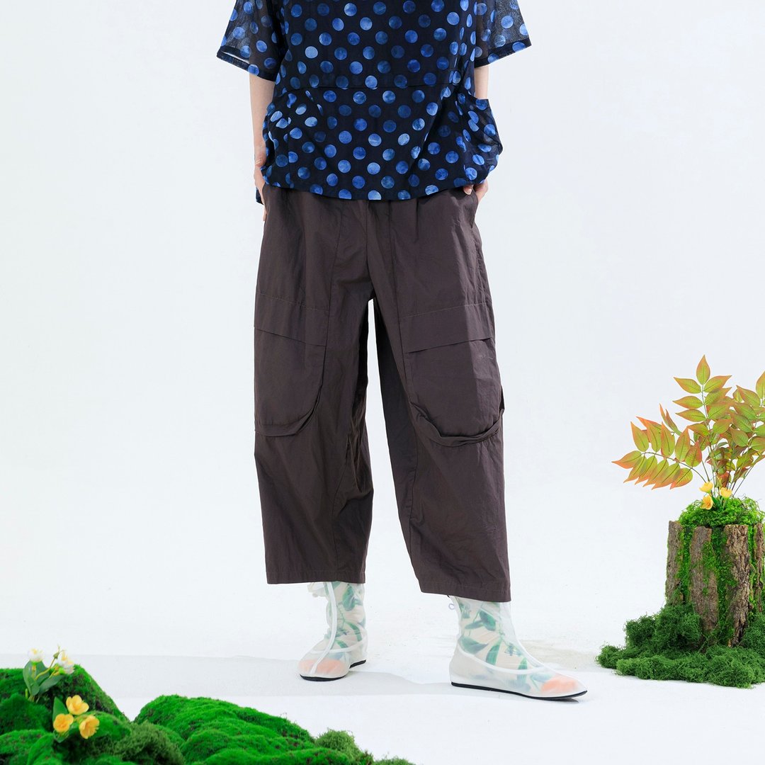圆角工装口袋休闲裤 - 女装长裤 - 棉 咖啡色