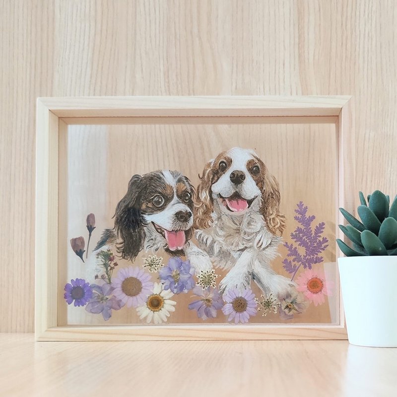 手绘狗狗の花花世界|定制化.细压克力干花画框|情人节.生日礼物 - 画框/相框 - 塑料 