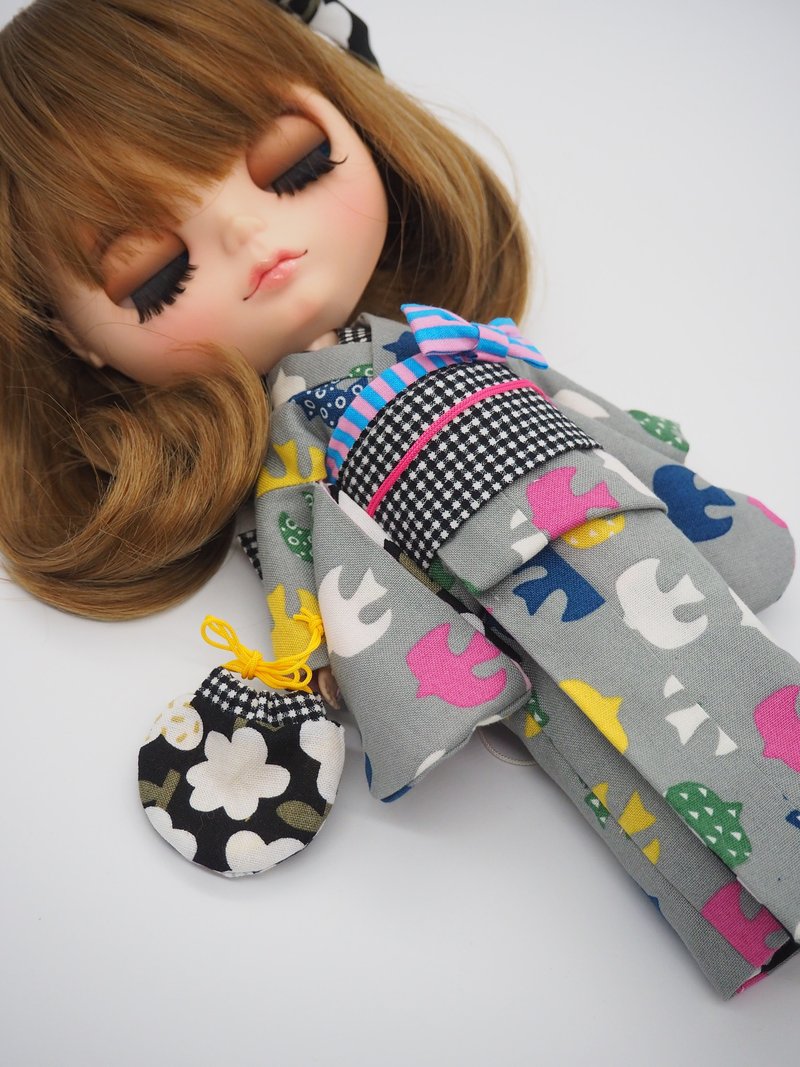 Modern fabric kimono - 玩偶/公仔 - 棉．麻 灰色