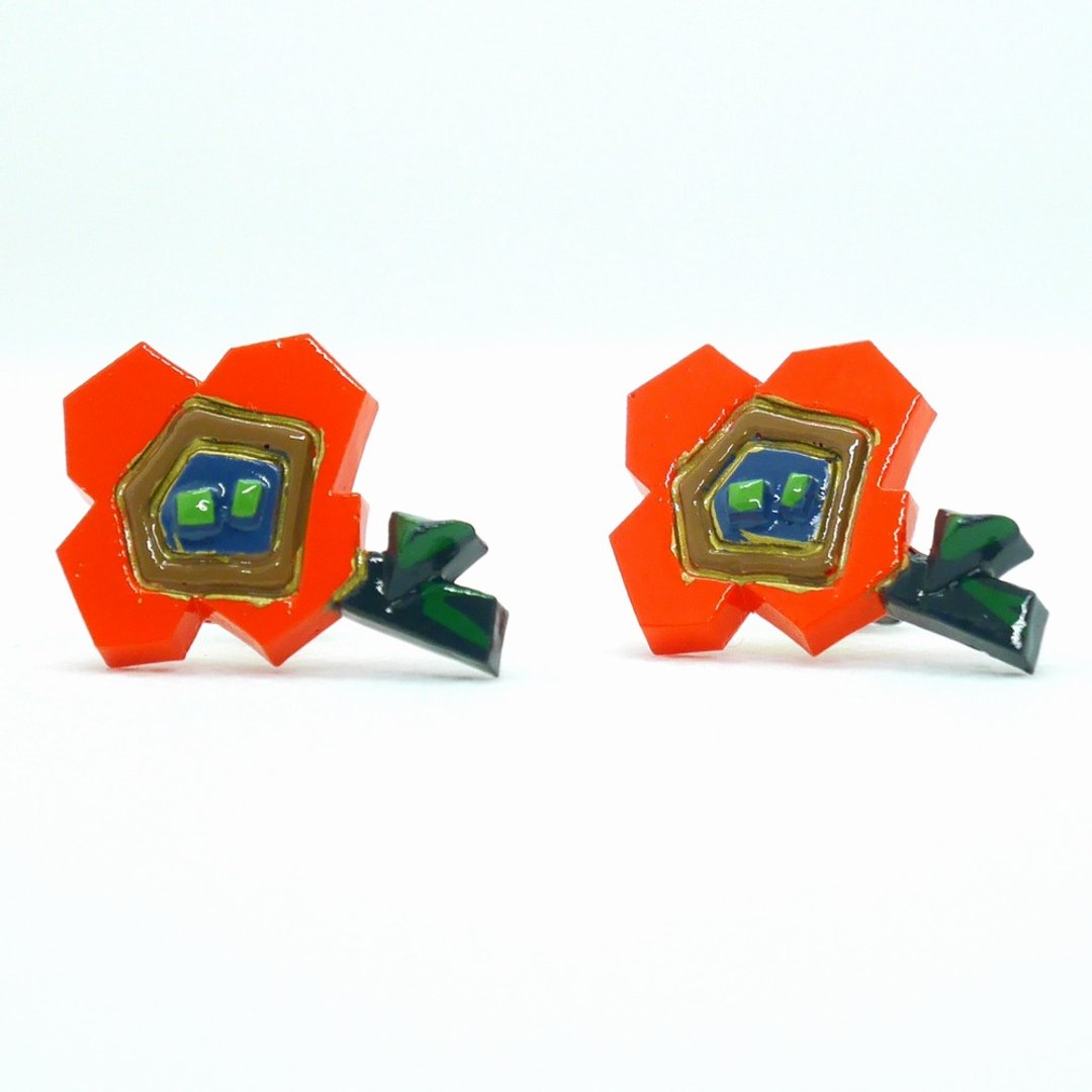 Orange Garden Flower Earrings - 耳环/耳夹 - 树脂 橘色