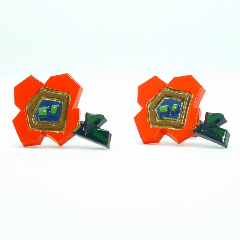 Orange Garden Flower Earrings - 耳环/耳夹 - 树脂 橘色