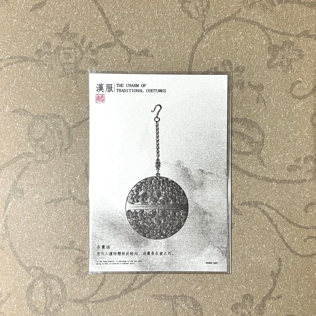 汉服插画明信片 Risograph print系列 香薰球 - 卡片/明信片 - 纸 黑色