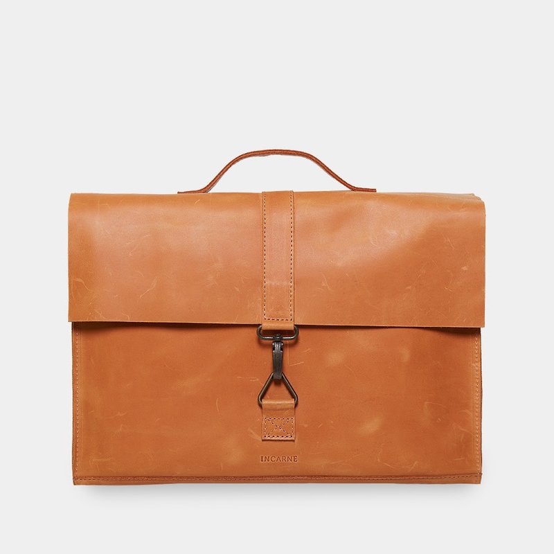 干邑色皮革单肩包 - 男女通用皮革公文包 - 公文包/医生包 - 真皮 橘色