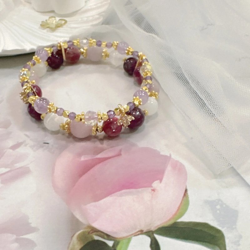 渐层 紫锂云母 紫祖母晶 薰衣草紫晶 18k 双圈手链 双链 - 手链/手环 - 水晶 紫色