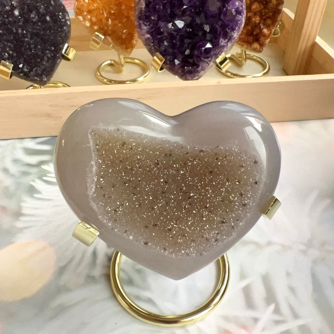 全抛砂糖玛瑙爱心共生黑碧玺(附底座)-B - 摆饰 - 水晶 