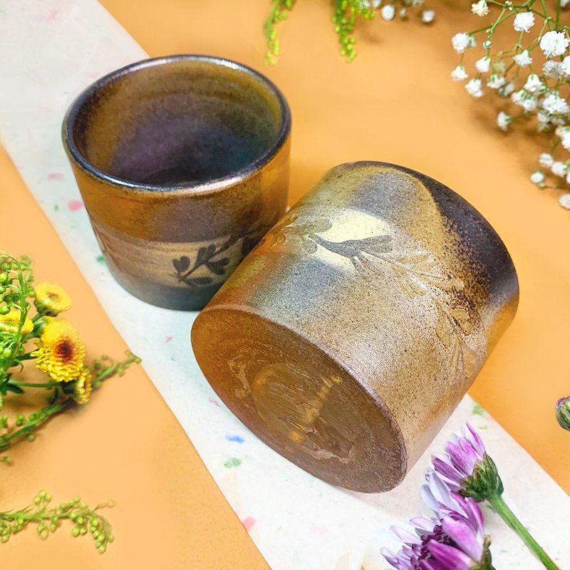 花蔓系列筒杯 新彩烧 柴烧陶艺 手作作品 | 茶酒水咖啡杯 礼物 - 其他杯子 - 陶 金色