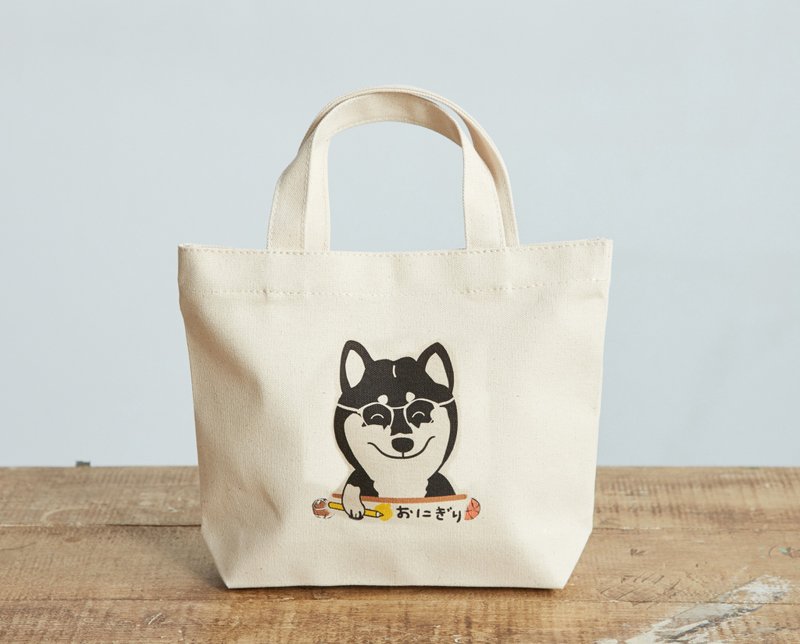 小饭团 第一代 柴柴小托特 文青眼镜黑柴  柴犬托特包 - 手提包/手提袋 - 棉．麻 咖啡色