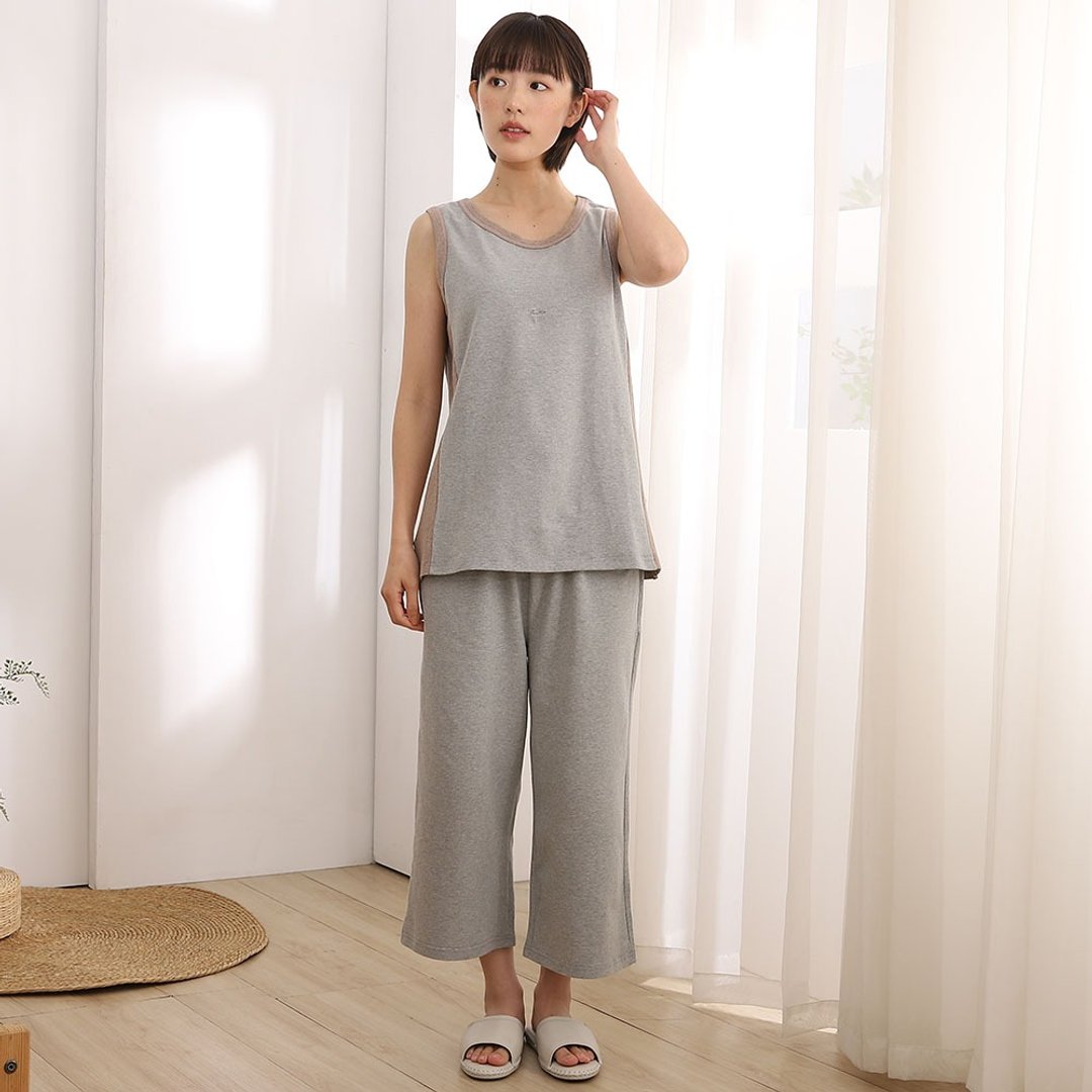 MIT有机棉撞色设计背心套装-共2色 - 居家服/睡衣 - 棉 多色
