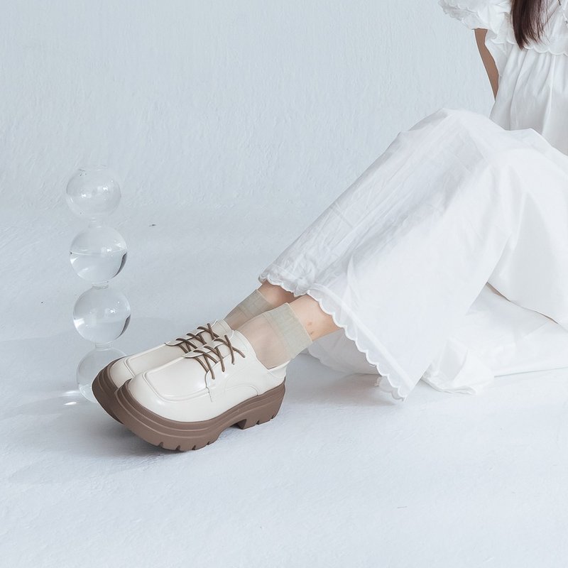 【I called Love】撞色绑带后踩轻量松糕鞋 - 女款牛津鞋/乐福鞋 - 防水材质 白色