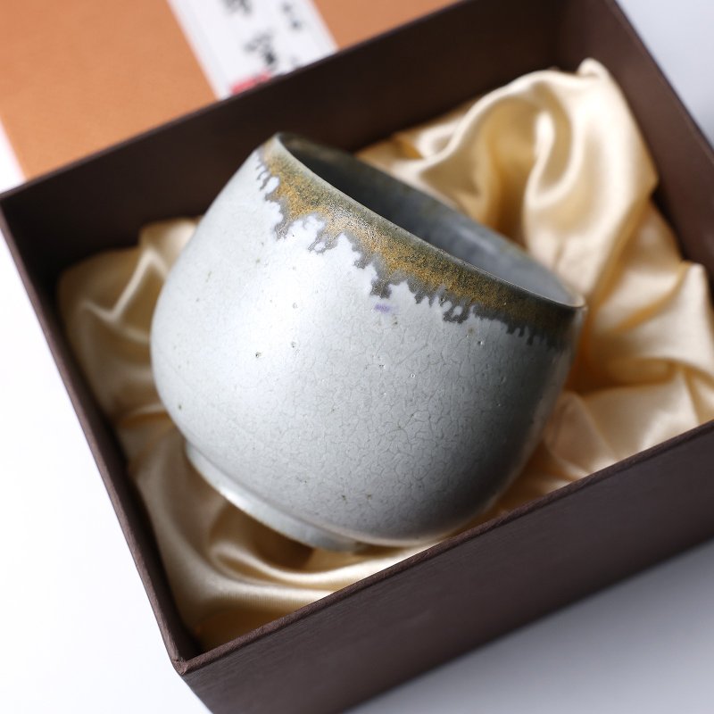 明芽窑 | 柴烧 静见暮雪 灰 金 金岭雪融 水杯 陶杯 茶杯礼盒 H12 - 茶具/茶杯 - 陶 灰色