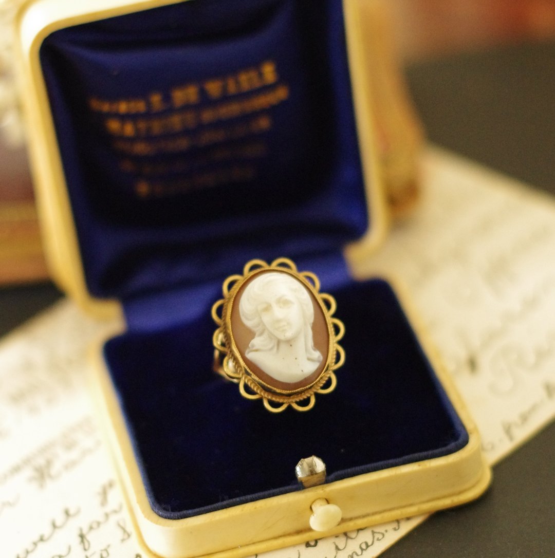 骨董1920年9K真金 9CT 浮雕立体手工雕刻珍珠贝CAMEO 戒指 少见 - 戒指 - 其他金属 金色