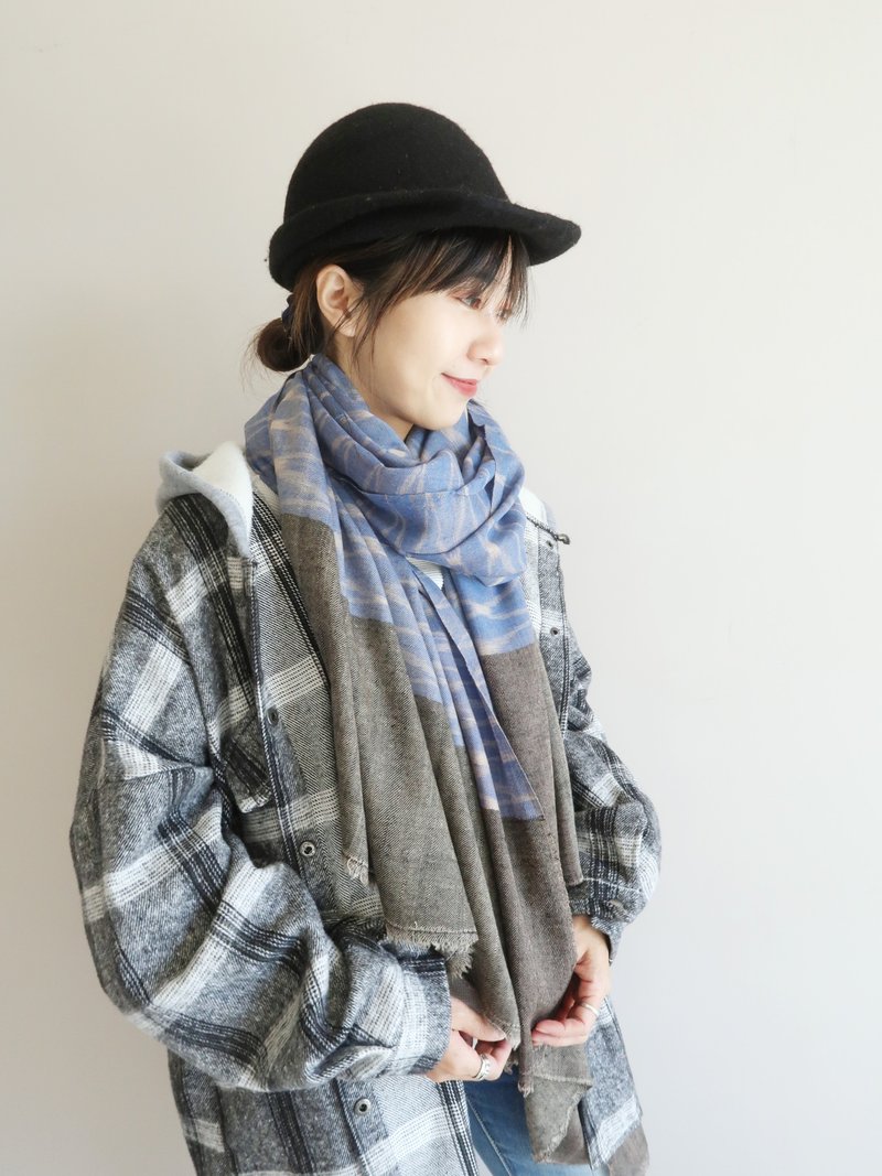 母亲节首选Ikat 100%pashmina手工披肩 /喀什米尔 - 围巾/披肩 - 羊毛 蓝色