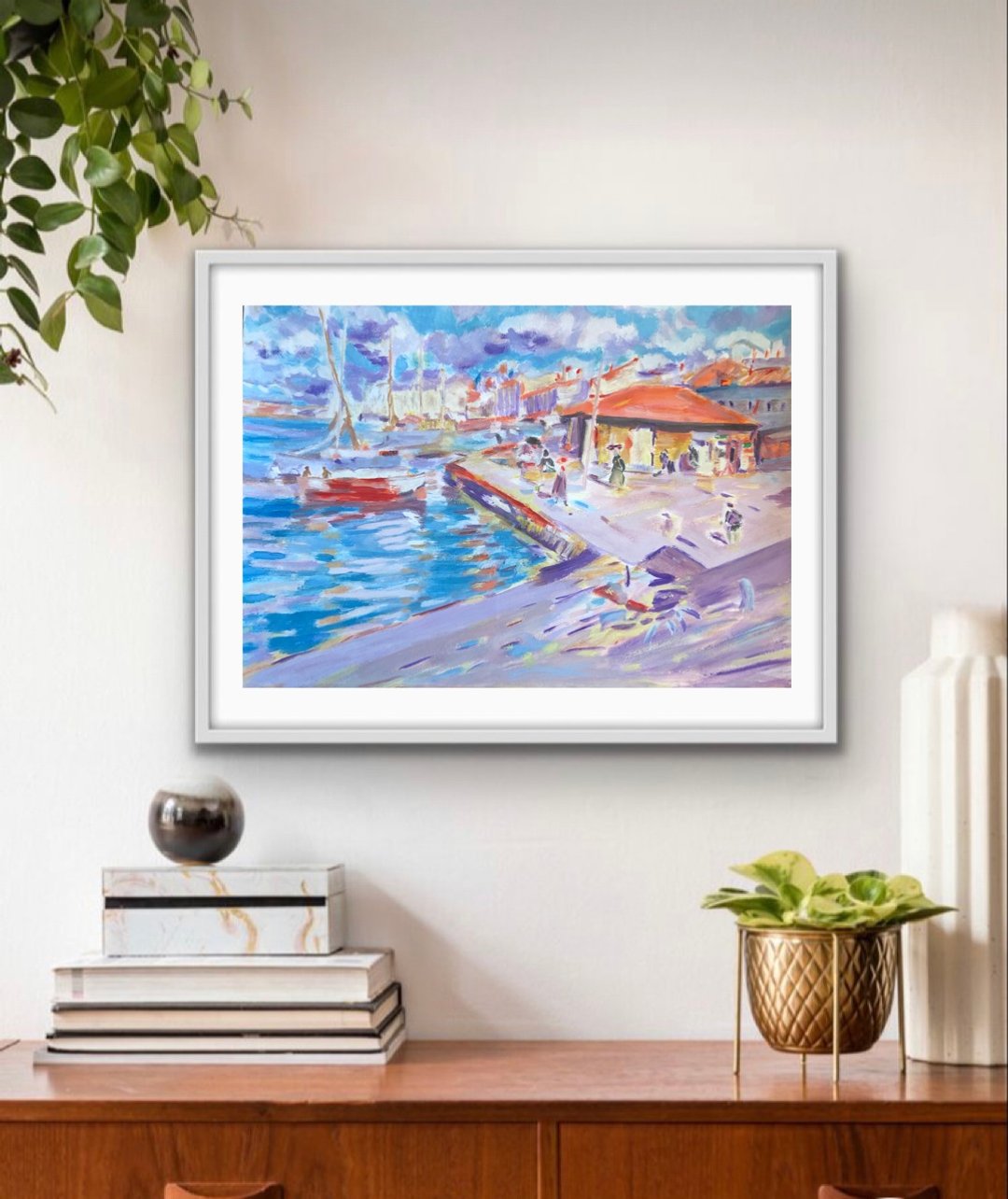 船手工畫水粉畫掛畫漁灣 original gouache painting handmade wall art - 墙贴/壁贴 - 其他材质 多色
