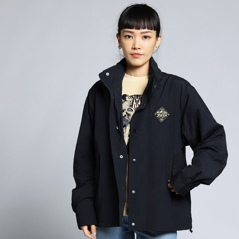 【森林动物系列】几何石虎刺绣连帽机能风衣外套(黑) - 男装外套 - 防水材质 黑色