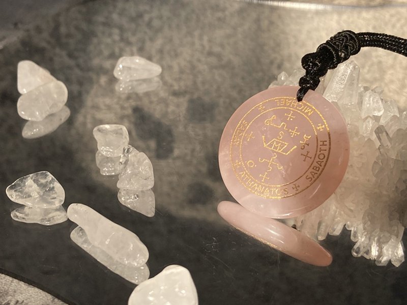 【大天使印记_麦可Michael。粉水晶吊坠】招唤天使、守护爱情 - 长链 - 水晶 粉红色