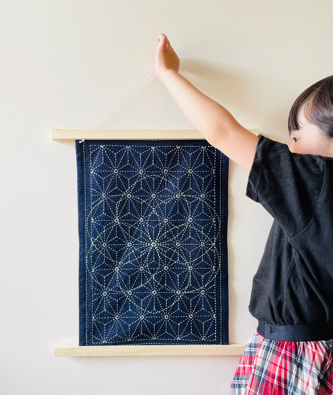 Indigo-dyed sashiko tapestry 2way - 毛巾浴巾 - 棉．麻 蓝色